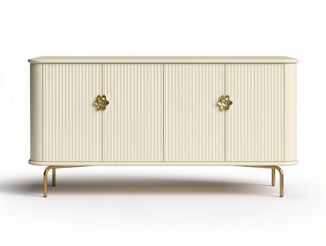 Cream sideboard with gold legs and decorative handles 120 x 40 x 60cm