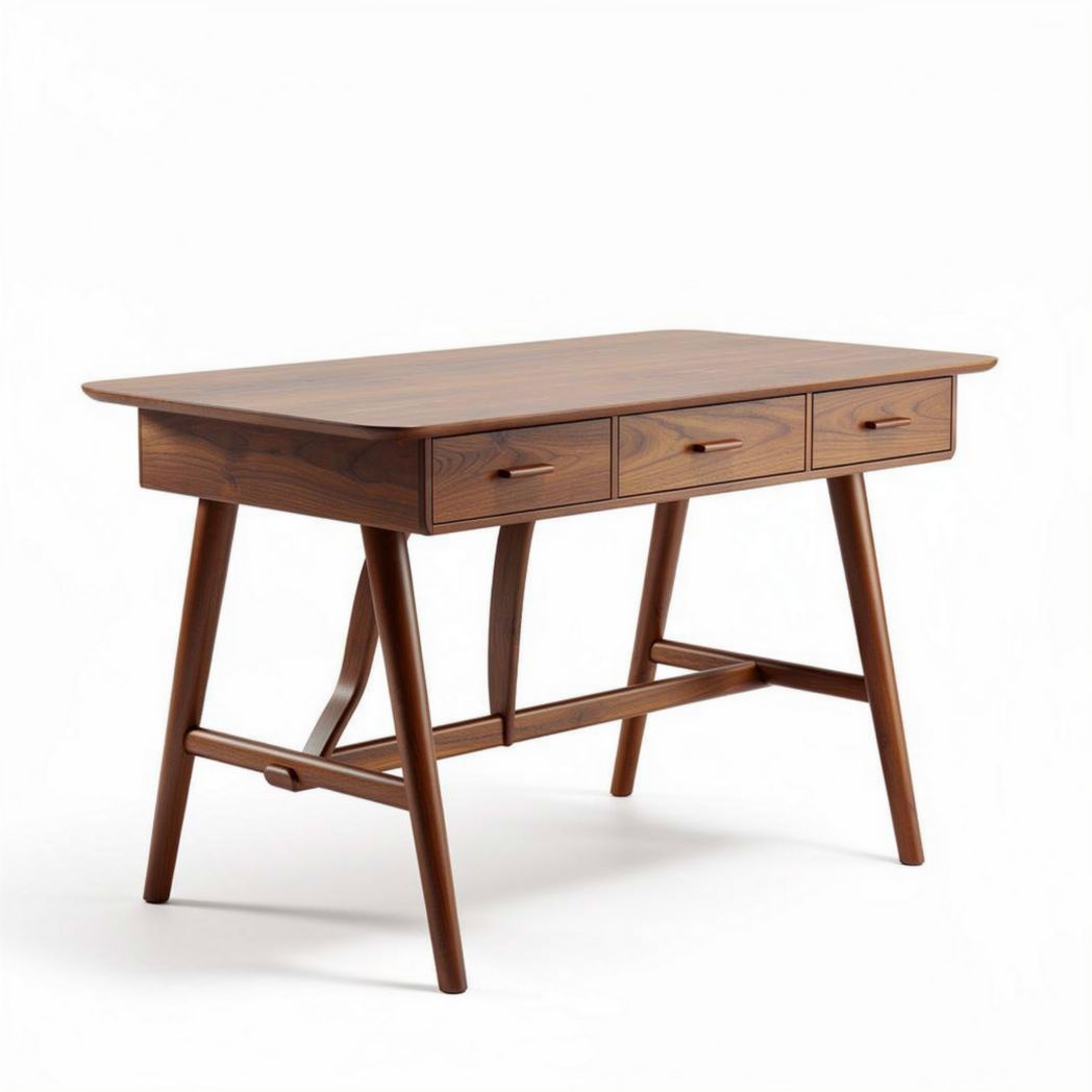 Wooden writing desk with three drawers in walnut finish 120 x 60 x 75cm