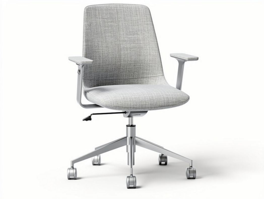 Mesh office chair with adjustable armrests and ergonomic design grey color