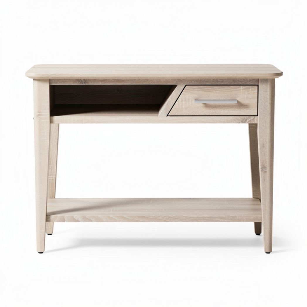 Wooden console table with drawer and open shelf in natural finish 80 x 40 x 75cm