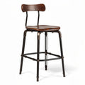 Metal bar stool with wooden seat and backrest in industrial style 80 x 40 x 45cm