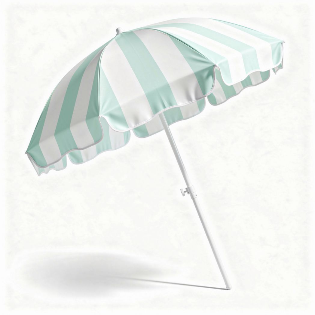 Striped beach umbrella in mint green and white polyester 70 x 70 x 200cm