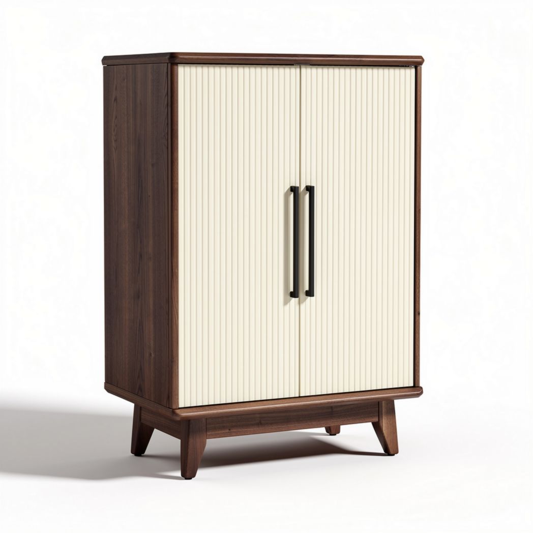Wooden storage cabinet with ribbed doors 80 x 40 x 120cm for living room use