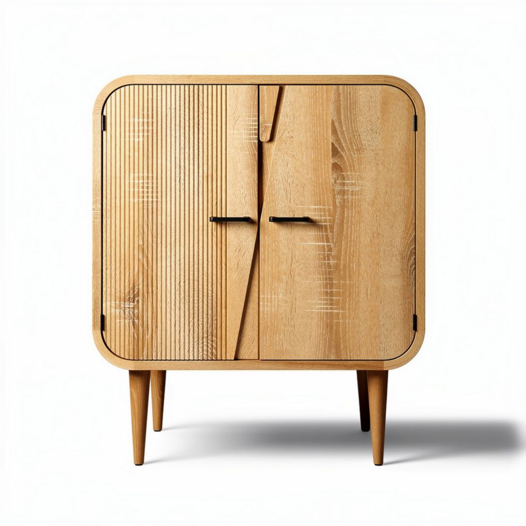 Wooden storage cabinet with two doors and natural finish 80 x 40 x 85cm
