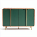 Green vertical stripe sideboard cabinet with gold legs 120 x 40 x 80cm