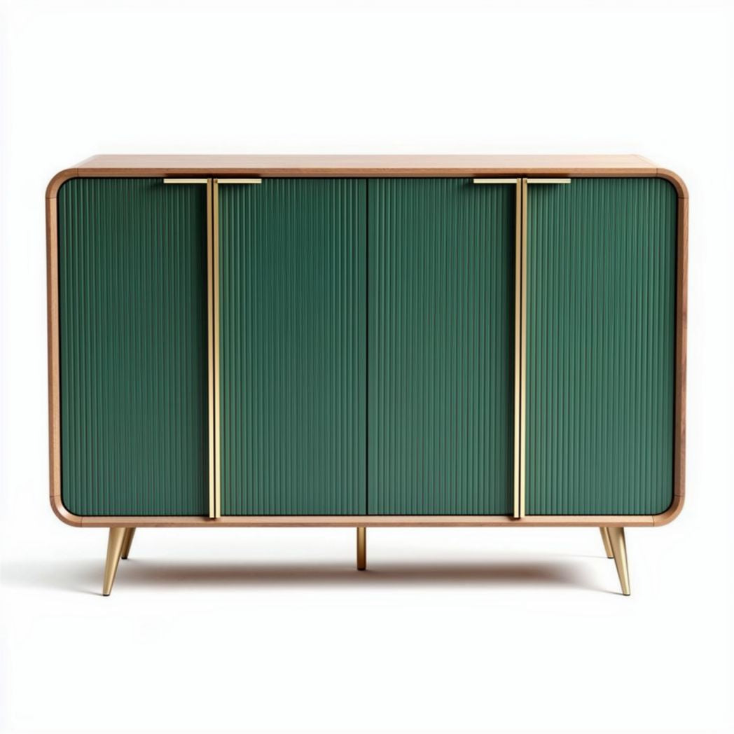 Green vertical stripe sideboard cabinet with gold legs 120 x 40 x 80cm