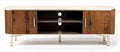 Wooden media console with two cabinets and open shelves for organization 150 x 40 x 50cm