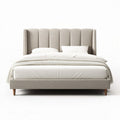 Upholstered bed frame with tufted headboard in neutral linen 200 x 160 x 100cm