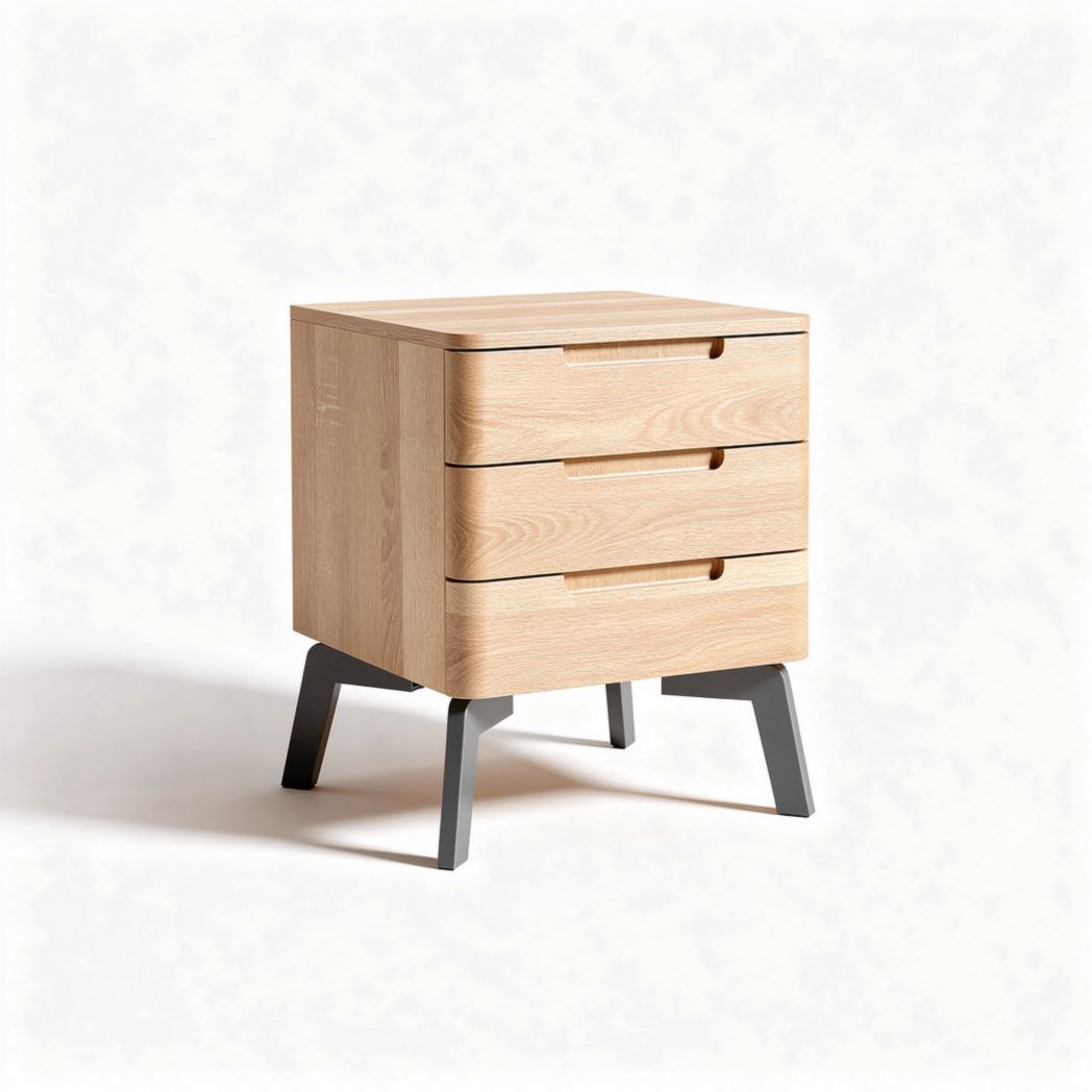Wooden nightstand with three drawers 40 x 40 x 50cm natural finish