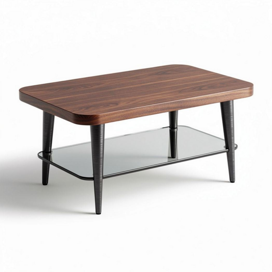 Wooden coffee table with glass shelf 100 x 60 x 40cm in walnut finish