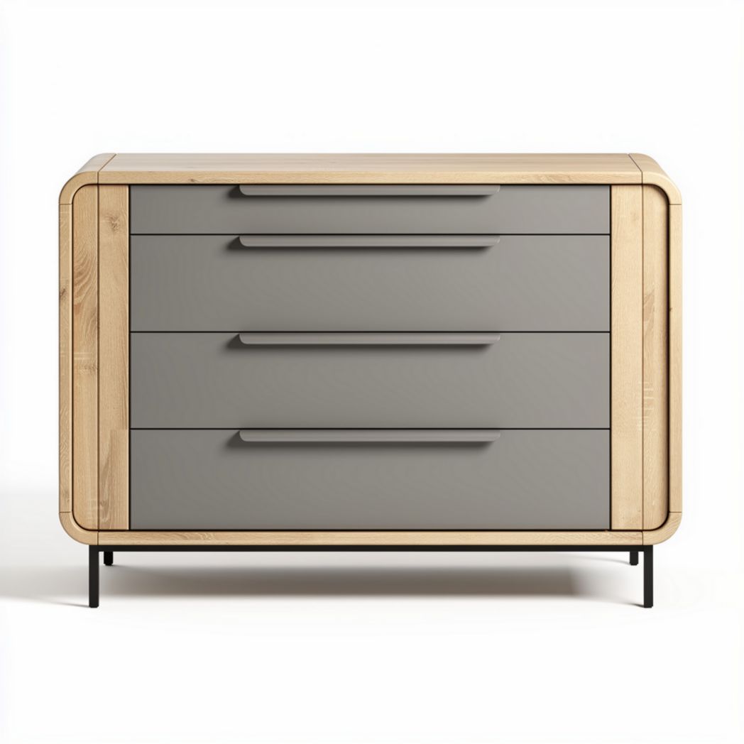 Modern three-drawer chest with gray finish and natural wood accents 80 x 40 x 75cm